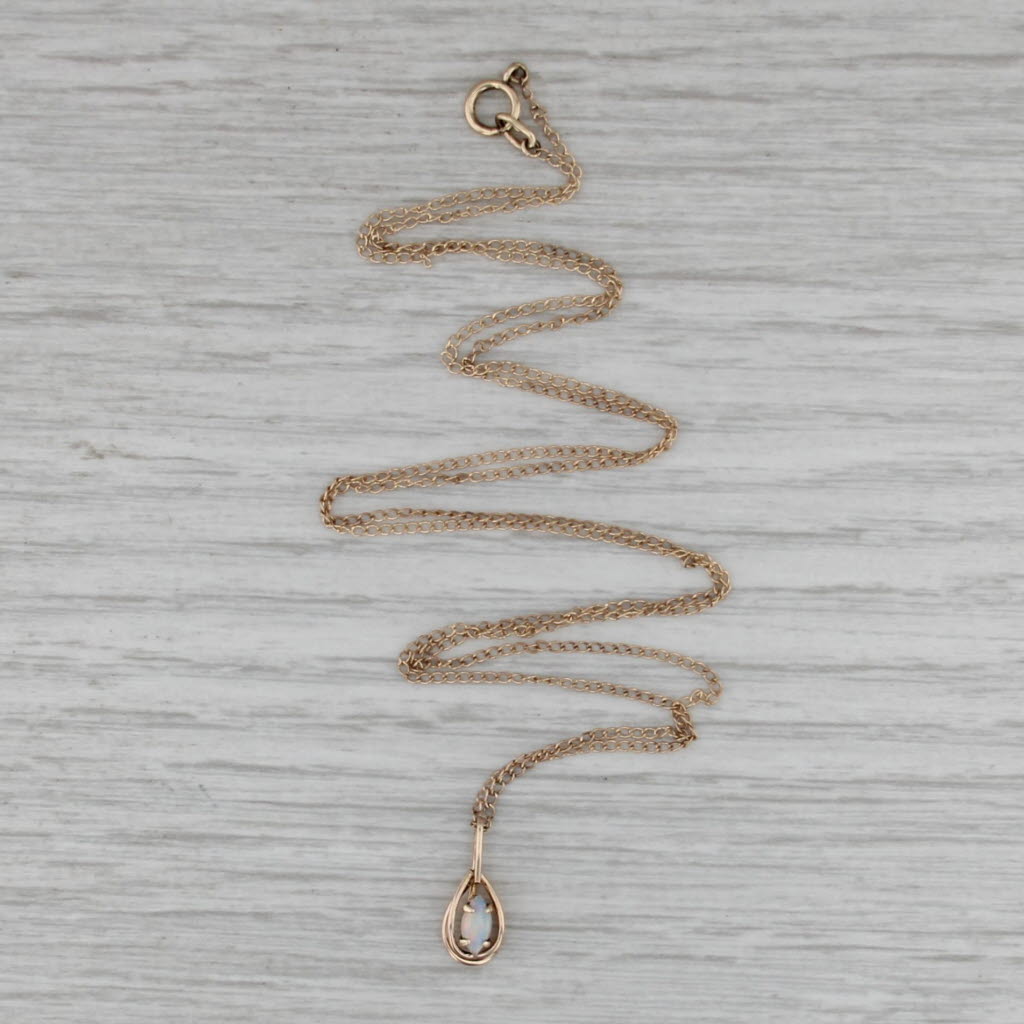 Opal Teardrop Pendant Necklace 14k Yellow Gold 24" Curb Chain Navette Cabochon