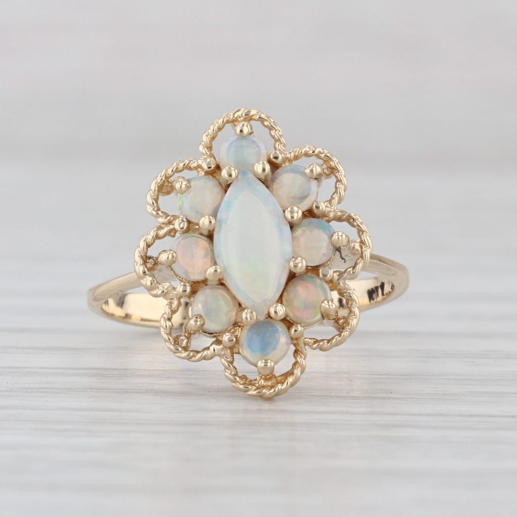 Vintage Opal Cabochon Halo Ring 10k Yellow Gold Size 5.25