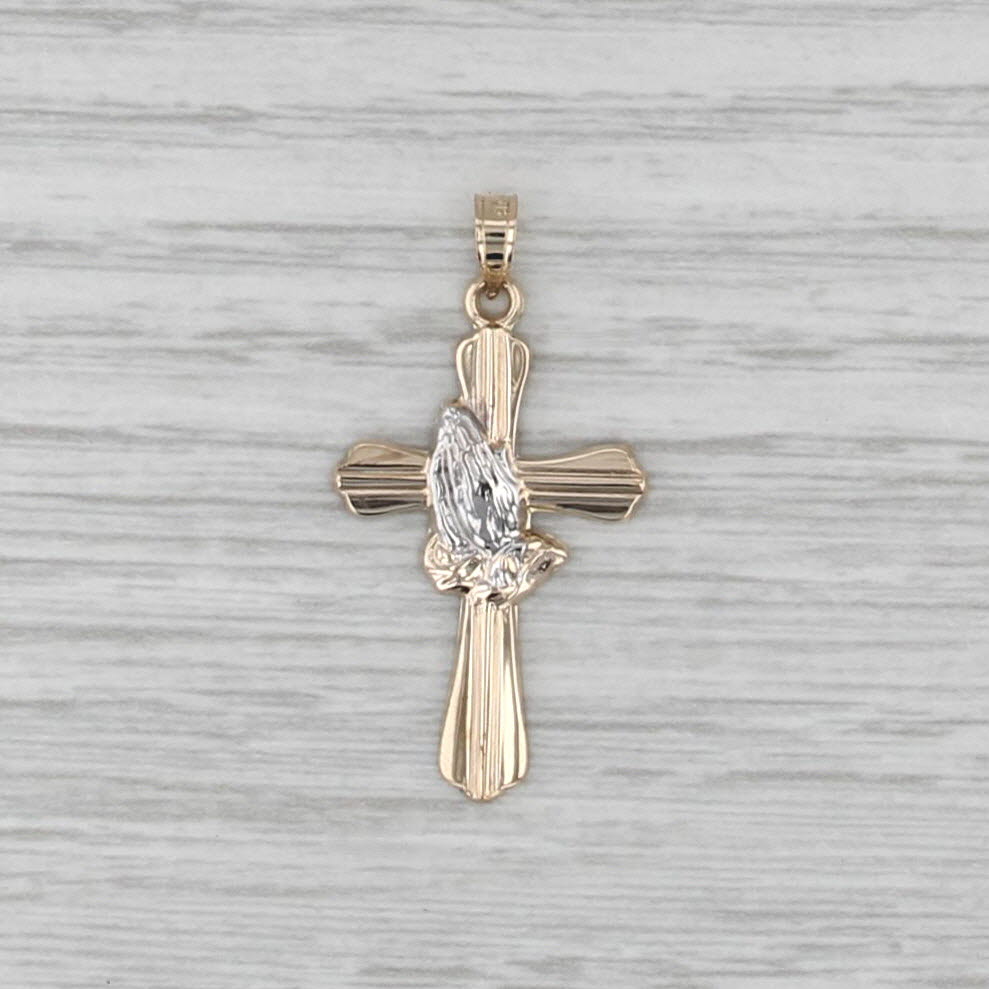New Prayer Hands Cross Pendant 14k Yellow White Gold
