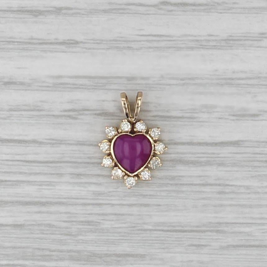 Lab Created Ruby Cabochon Heart Diamond Halo Pendant 14k Yellow Gold