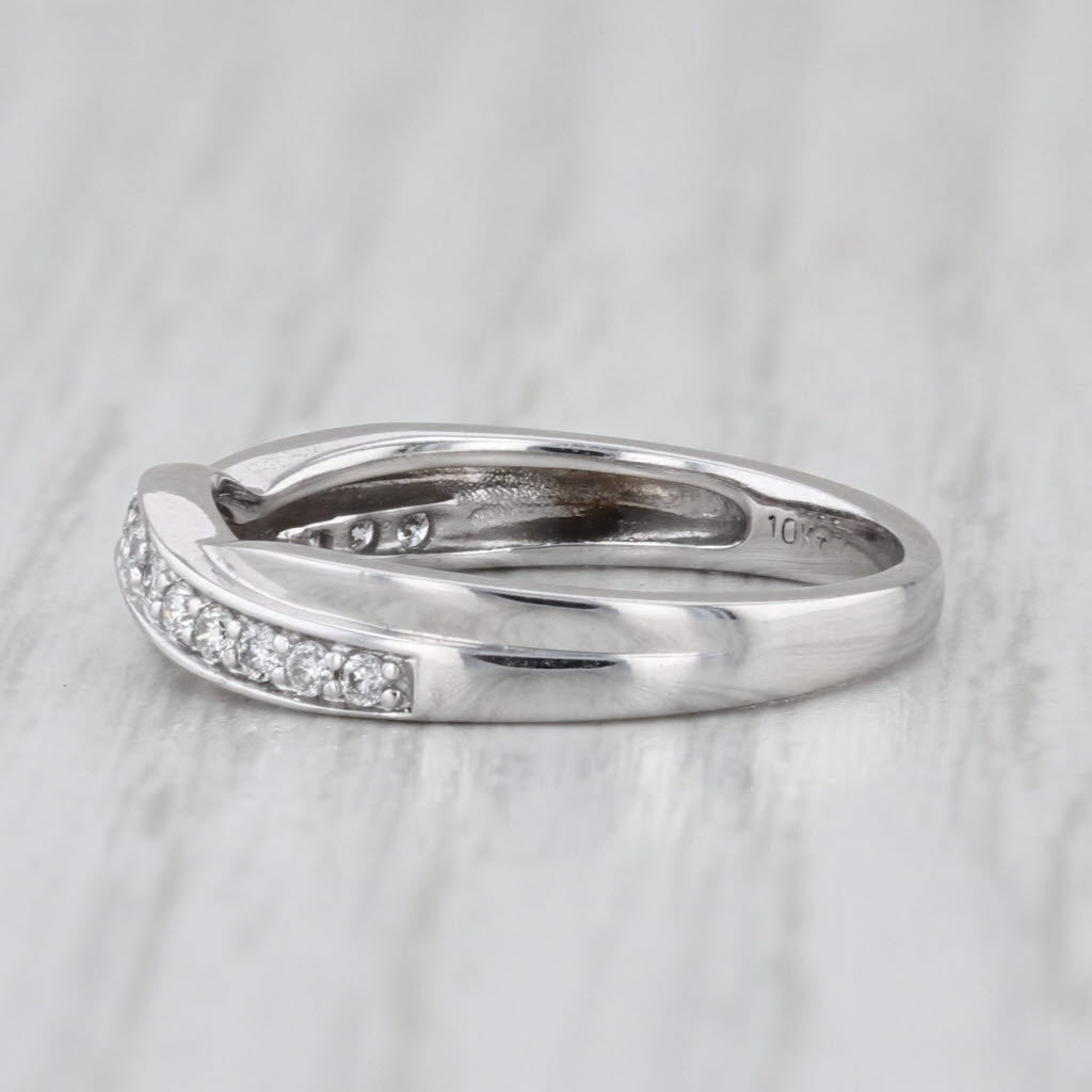 0.12ctw Diamond Woven Wedding Band 10k White Gold Size 5.75 Stackable Ring