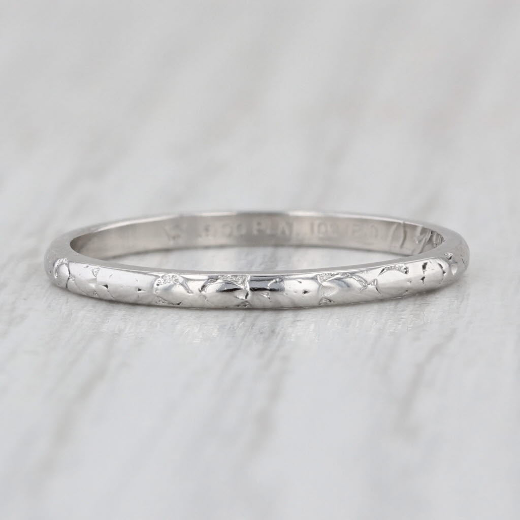 Antique Art Deco Wedding Band 900 Platinum Size 6.5 Stackable Ring Engraved