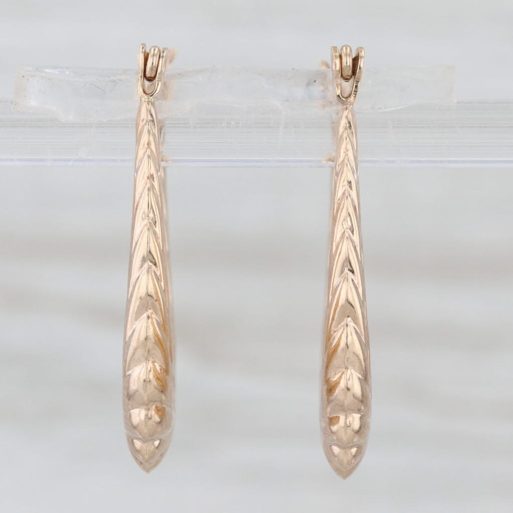 Wheat Etched Hoop Earrings Beveled 14k Yellow Gold Snap Top Hoops