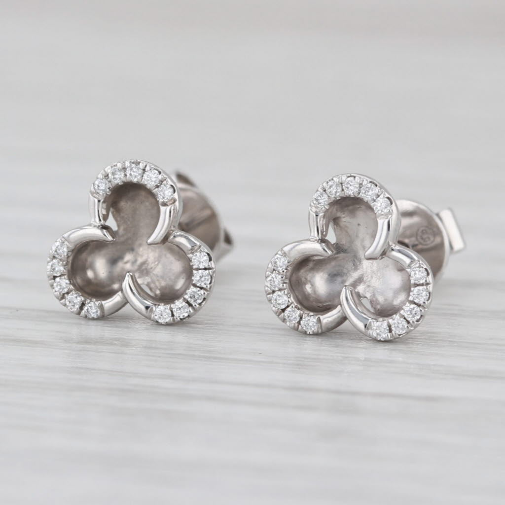 0.12ctw Diamond Clover Stud Earrings 14k White Gold 3 Petal Flower Studs