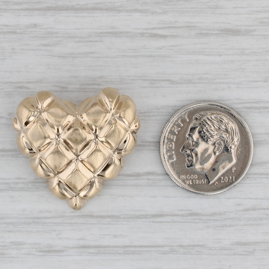 Gray Hollow Quilted Heart Slide Pendant 14k Yellow Gold