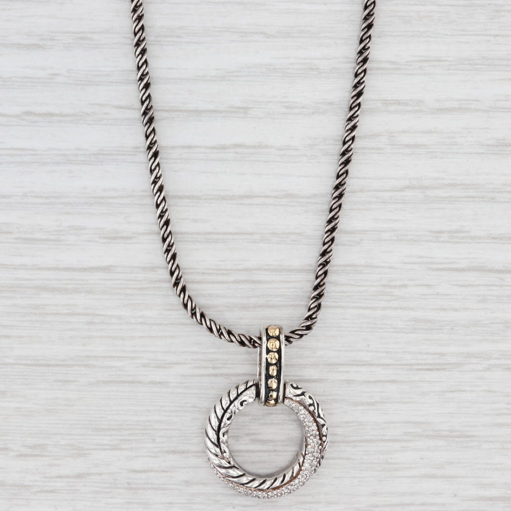 Light Gray Effy 0.10ctw Diamond Circle Pendant Necklace Sterling Silver 18k Gold 18" Rope