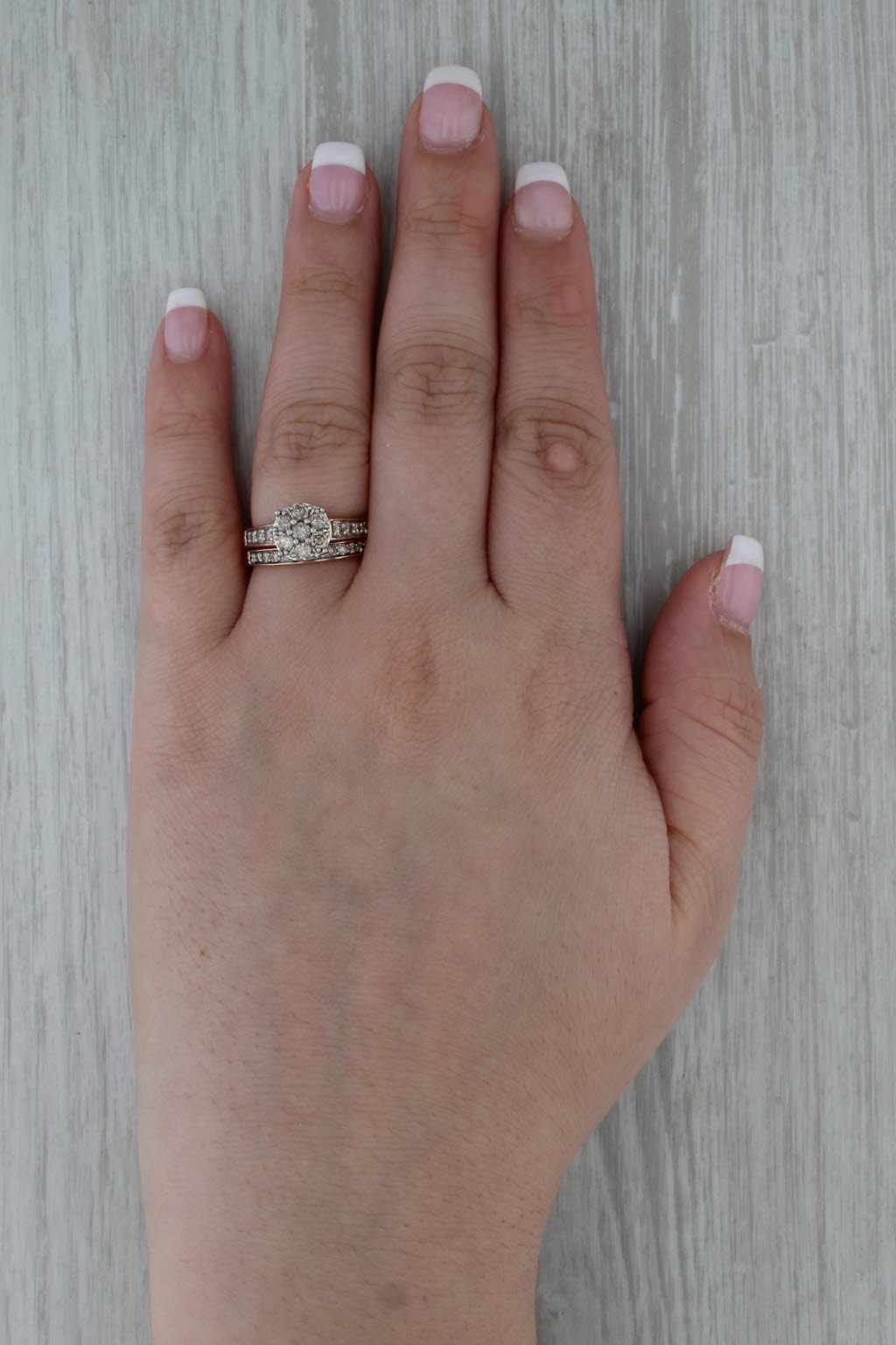 0.80ctw Diamond Cluster Engagement Ring Wedding Band Bridal Set 10k Rose Gold