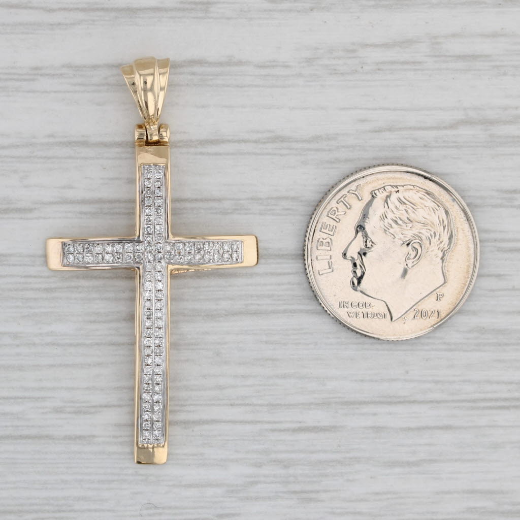 Gray 0.20ctw Diamond Cross Pendant 14k Yellow Gold Religious Jewelry