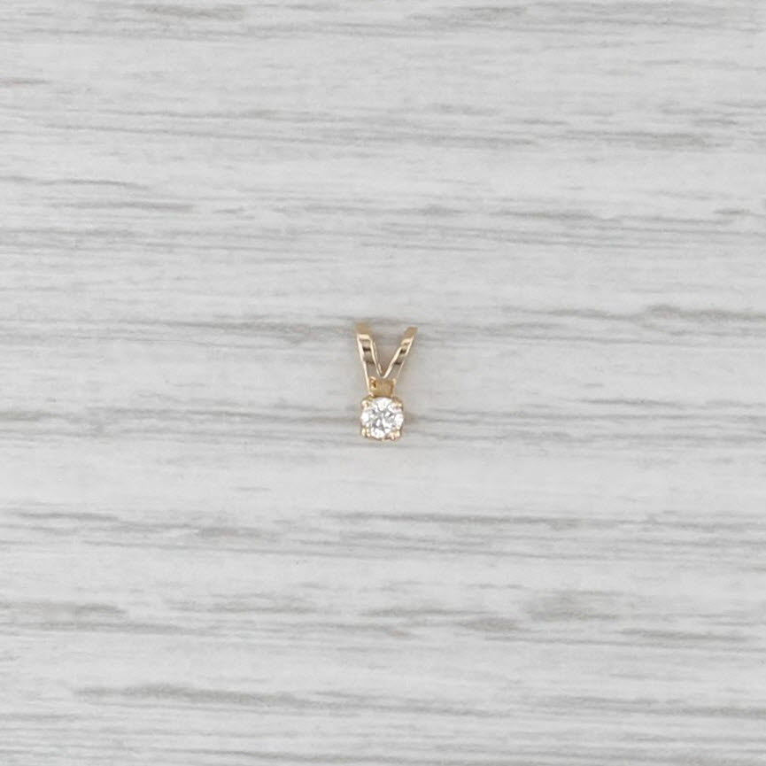 Tiny Diamond Solitaire Pendant 14k Yellow Gold Small Round Brilliant Drop