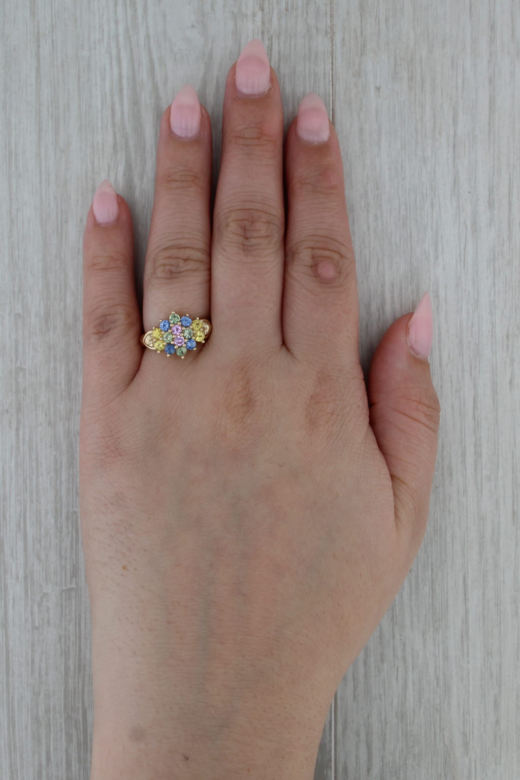 1.54ctw Multicolor Sapphire Cluster Ring 14k Yellow Gold Size 7