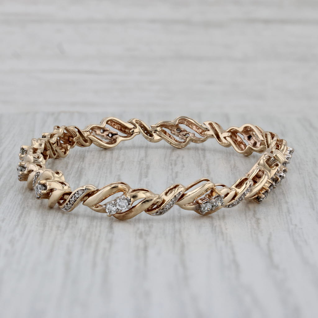 Gray 1ctw Diamond San Marco Link Bracelet 10k Yellow Gold 7"