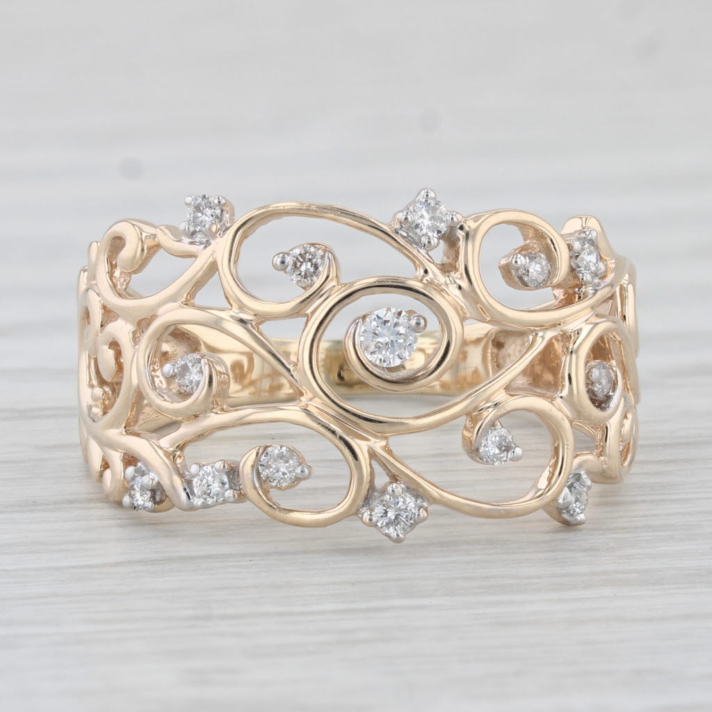 Light Gray 0.20ctw Diamond Ornate Openwork Ring 10k Yellow Gold Size 9