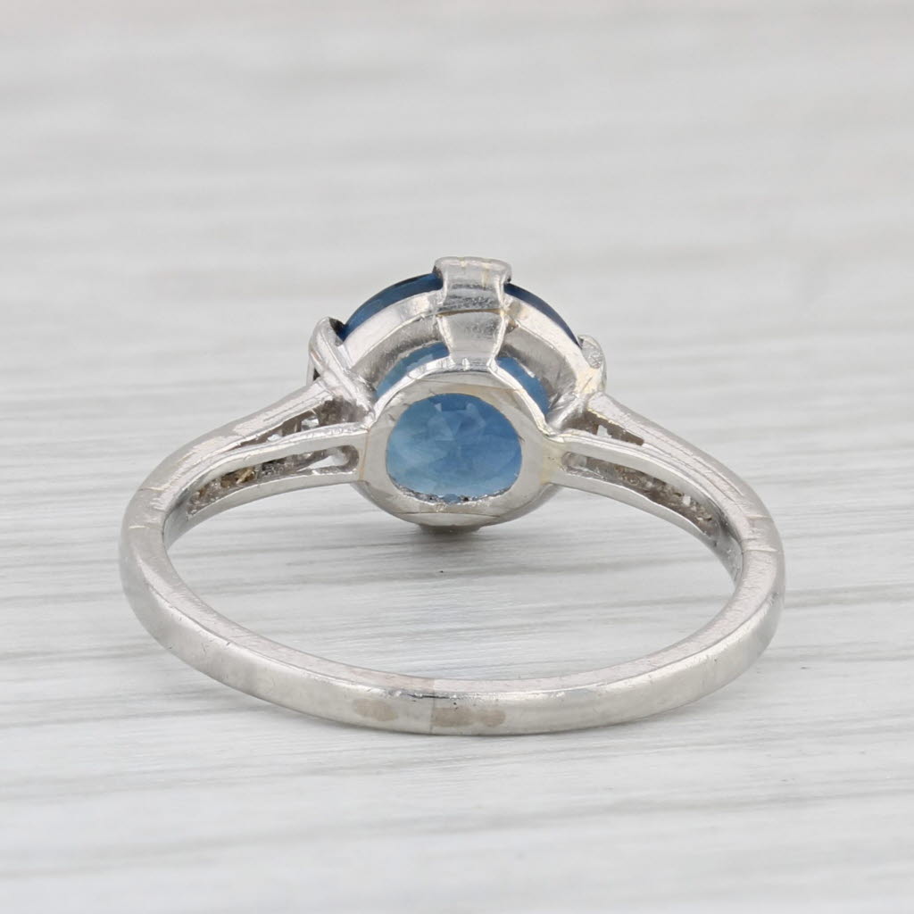 Light Gray 1.82ctw Round Blue Sapphire Diamond Ring Platinum Size 5 GIA Engagement