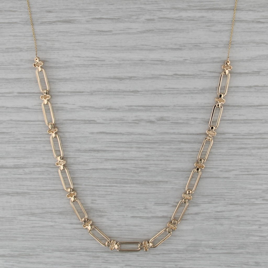 Bead Clusters Oval Link Necklace 14k Yellow Gold Cable Chain 16" 18"