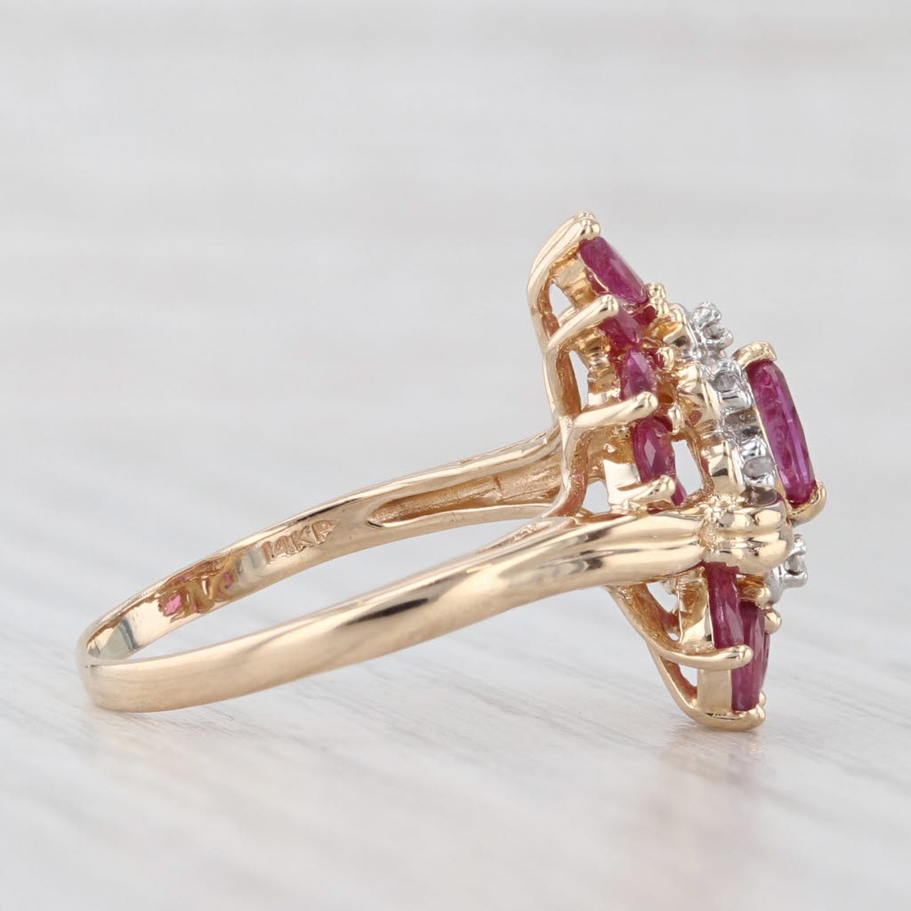 Light Gray 1.50ctw Ruby Diamond Cluster Cocktail Ring 14k Yellow Gold Size 7.75 Bypass
