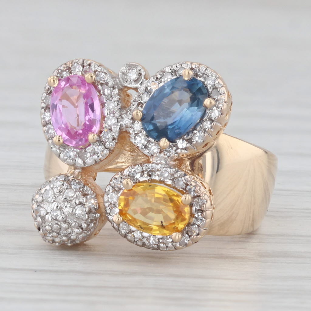 Light Gray 1.66ctw Multicolor Sapphire Diamond 14k Yellow Gold Ring Size 5 Cocktail