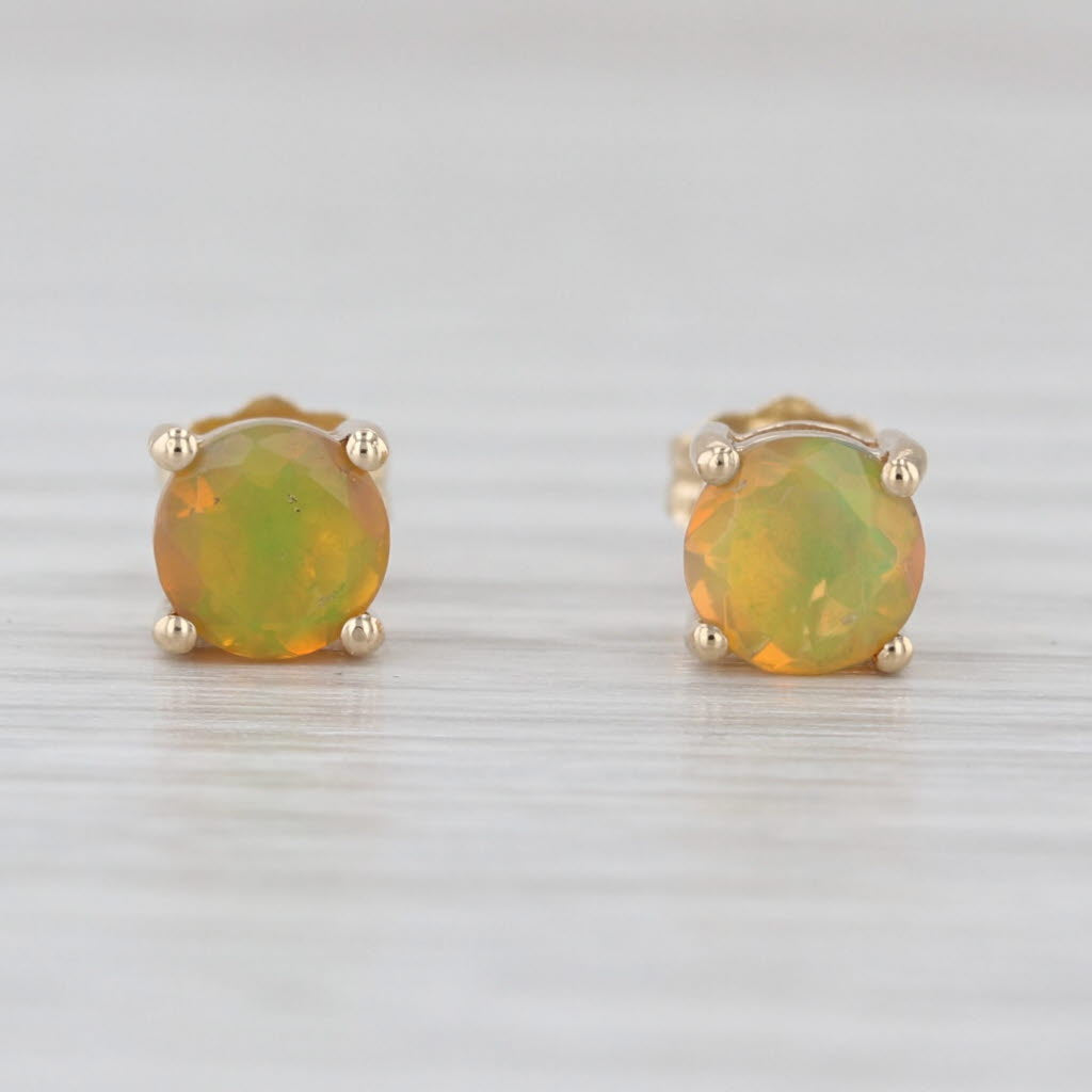0.71ctw Yellow Green Opal Stud Earrings 10k Yellow Gold Round Solitaire Studs