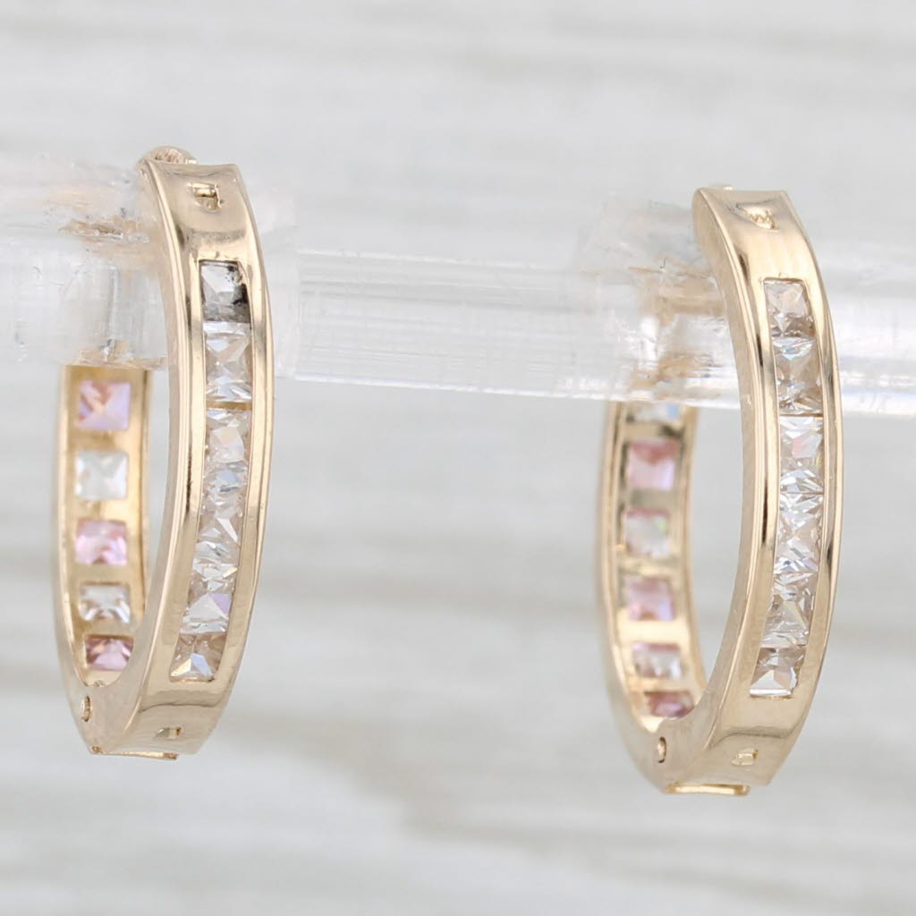 Light Gray 0.48ctw Pink & White Cubic Zirconia Hoop Earrings 14k Yellow Gold Round Hoops