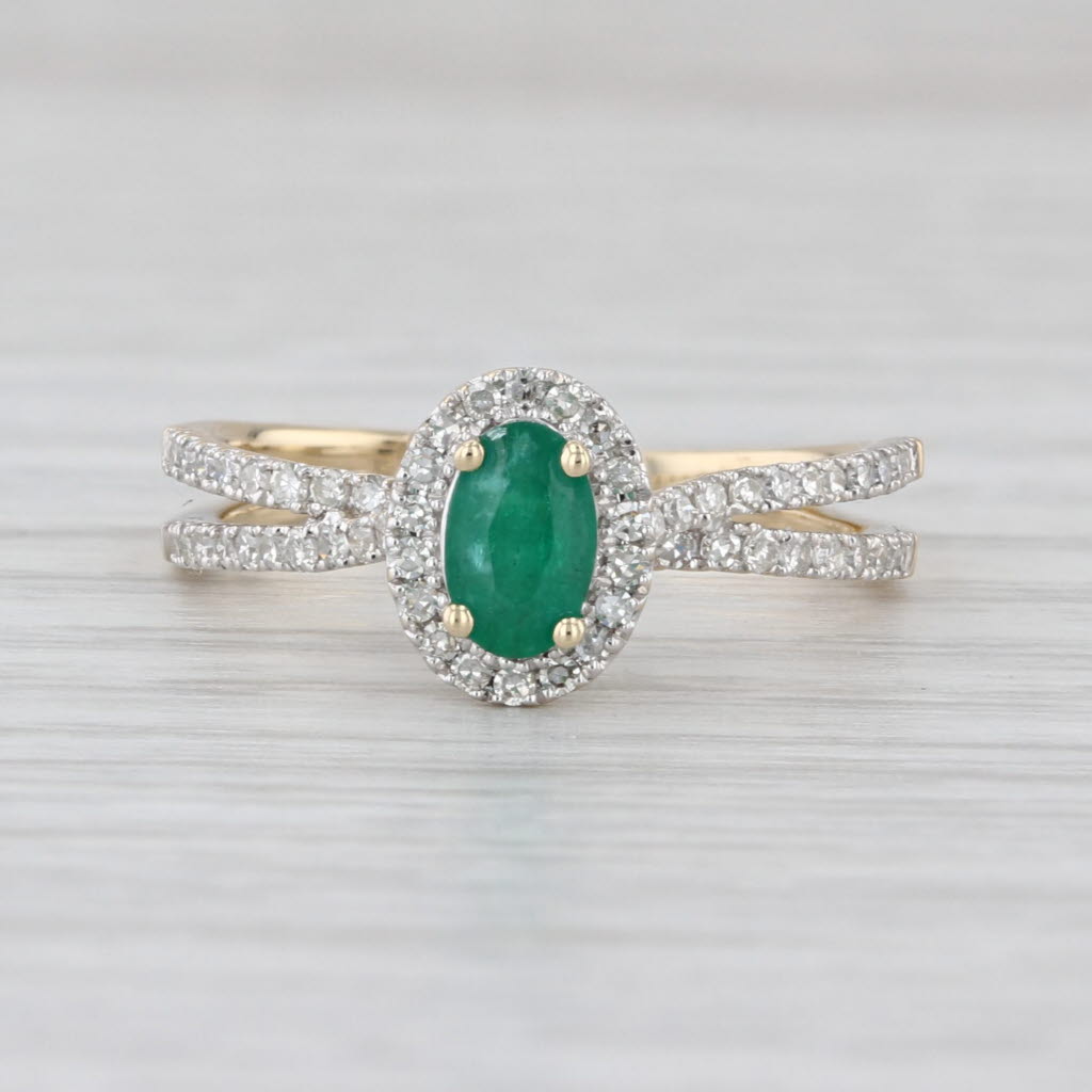 0.79ctw Oval Emerald Diamond Halo Ring 14k Yellow Gold Size 7.25 Engagement