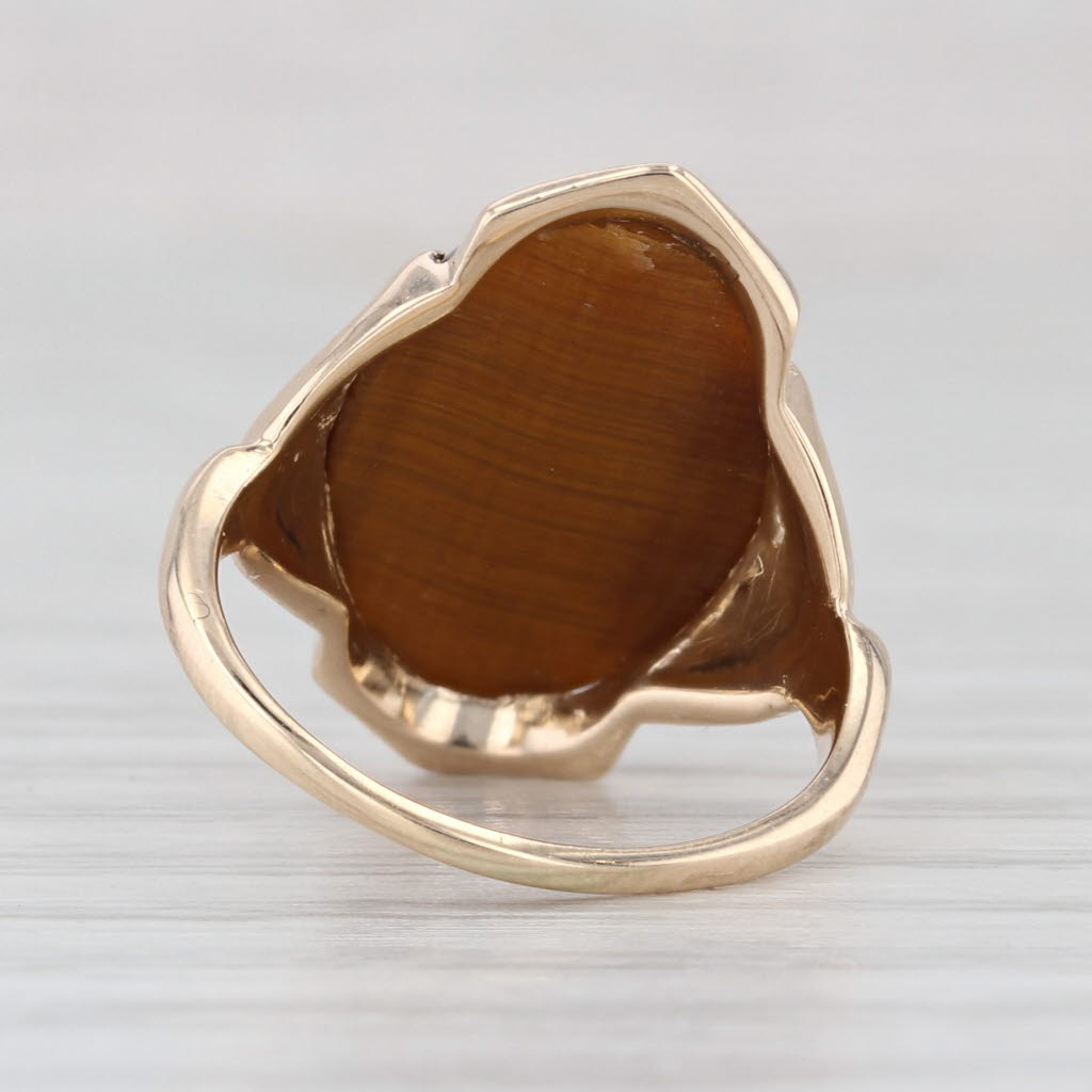 Vintage Tiger's Eye Oval Cabochon Ring 10k Yellow Gold Size 3.5