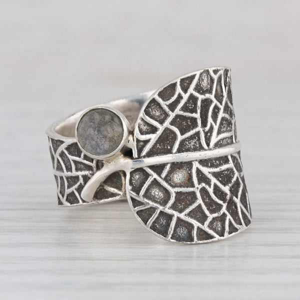Light Gray Labradorite Leaf Wrap Ring Sterling Silver Size 8 Statement