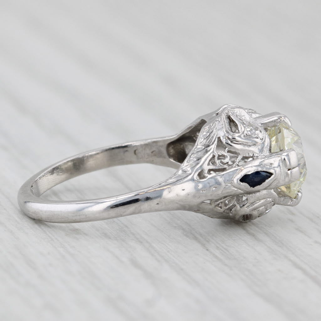 Light Gray 1.46ctw Old Euro Diamond Lab Created Sapphire Art Deco Engagement Ring 18k Gold