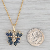 2ctw Blue Sapphire Butterfly Pendant 14k Yellow Gold 16" Cable Chain