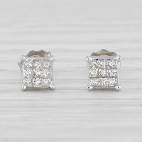 Light Gray 0.20ctw Diamond Stud Earrings 18k White Gold Princess Solitaires