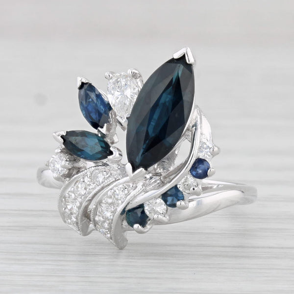 2.18ctw Blue Sapphire Diamond Cocktail Ring 14k White Gold Size 6.5
