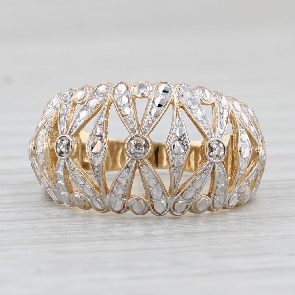 Light Gray Diamond Accented Lattice Work Ring 10k Yellow Gold Size 8.25