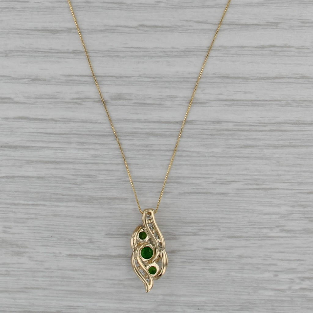 1.34ctw Chrome Diopside Lab Created Sapphire Pendant Necklace 10k Gold Box Chain