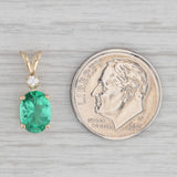 Oval Green Glass Pendant 14k Yellow Gold Cubic Zirconia Small Drop