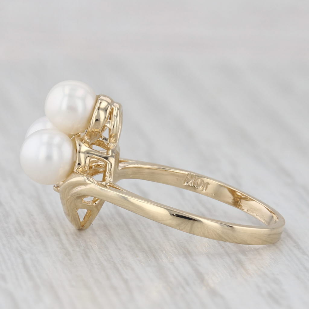 Light Gray Cultured Pearl Cluster Ring 10k Yellow Gold Diamond Accent Size 6