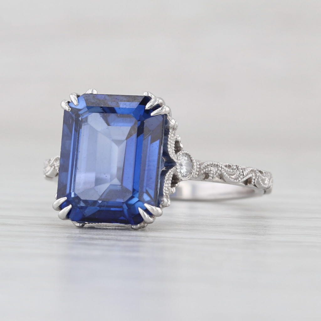 J'adore 7.68ctw Blue Sapphire Diamond Ring 14k White Gold Size 9 Ornate Brand