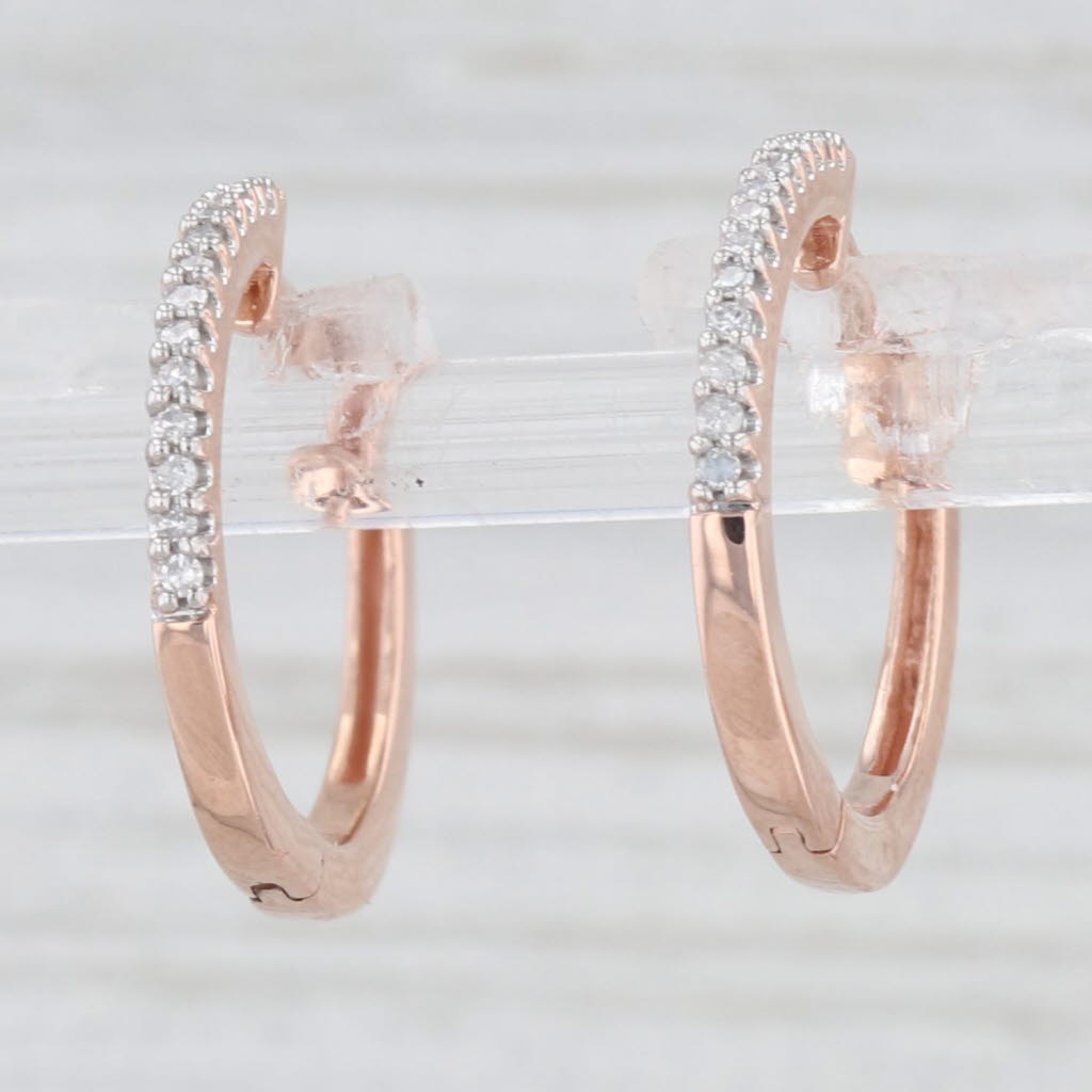 Light Gray 0.10ctw Diamond Hoop Earrings 10k Rose Gold Snap Top Round Hoops