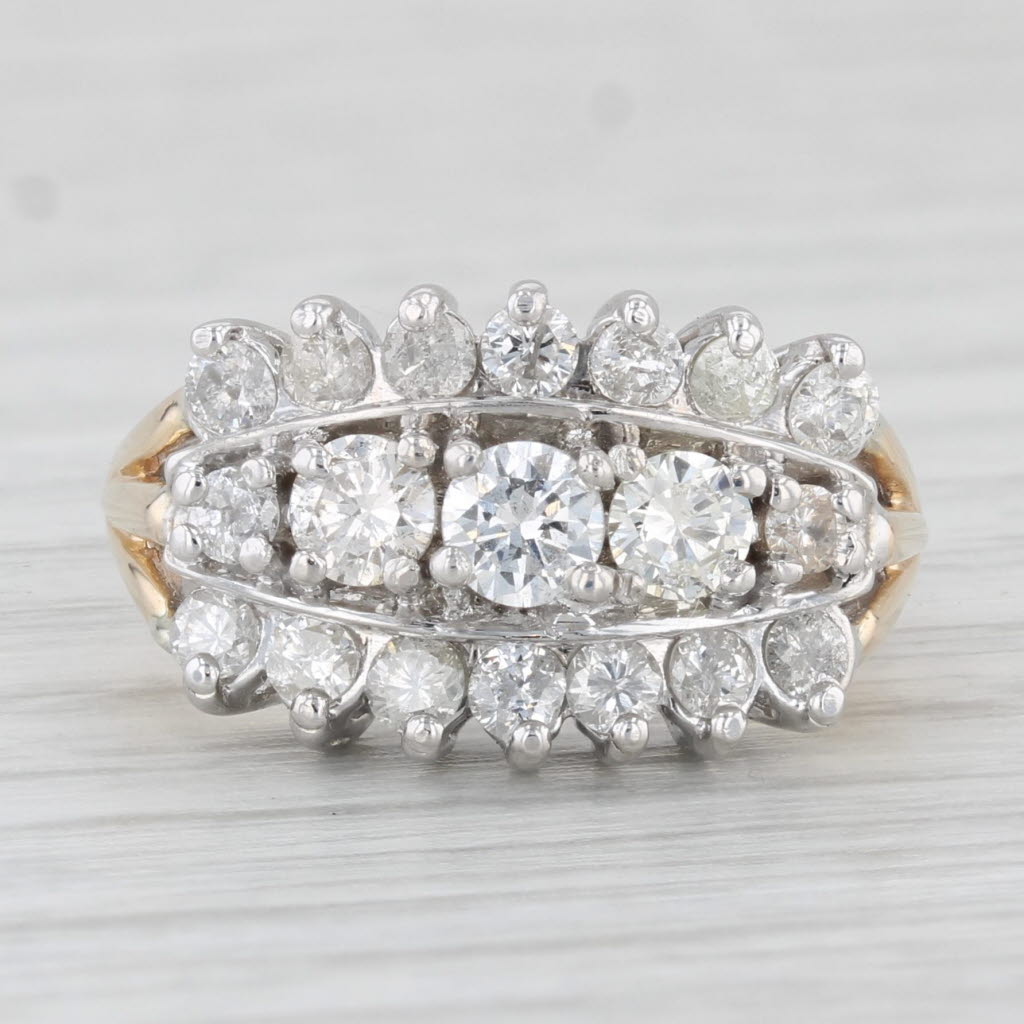 Light Gray Vintage Tiered 0.90ctw Diamond Ring 14k Gold Size 4.5