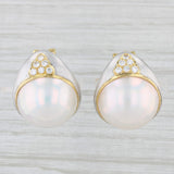 Light Gray 0.60ctw Diamond Mabe Pearl Statement Earrings 18k Gold Pierced Omega Backs