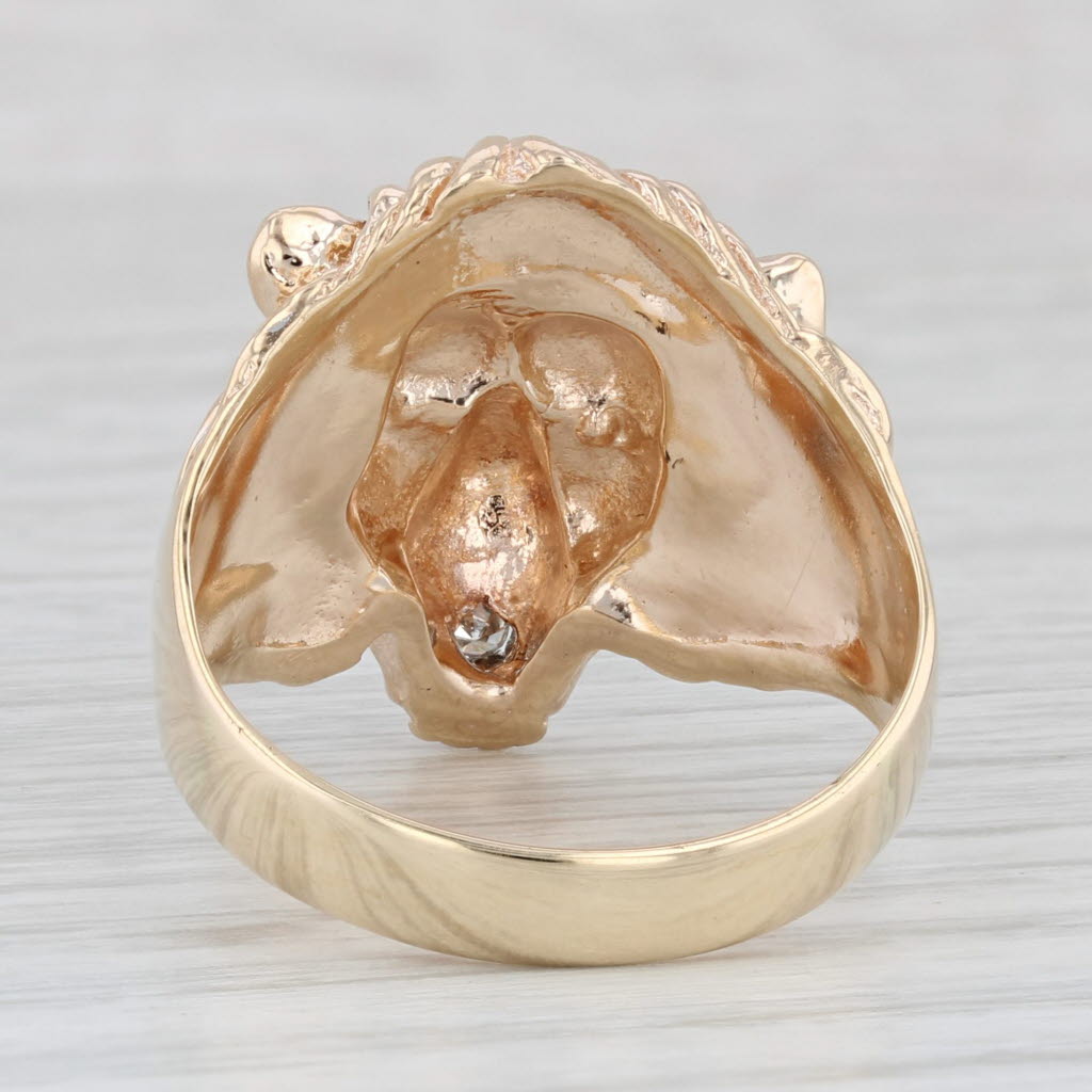 Light Gray Diamond Lion Statement Ring 10k Yellow Gold Size 10.5