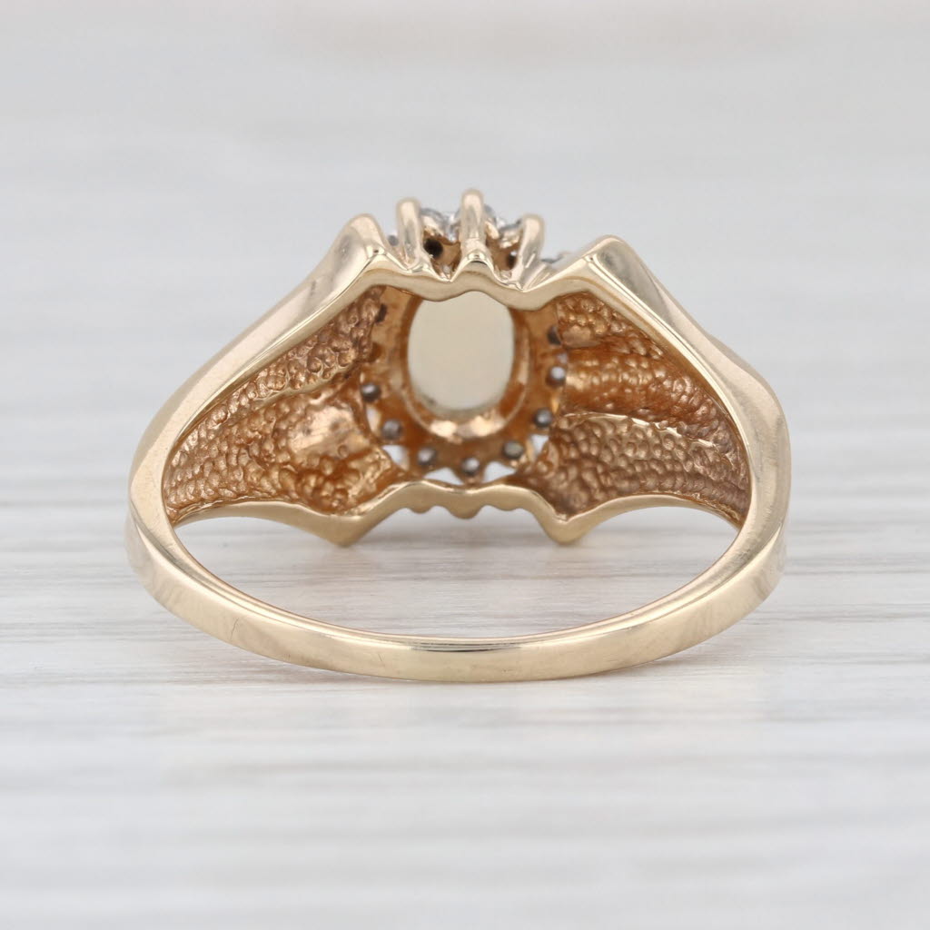 Oval Opal Cabochon Diamond Halo Ring 10k Yellow Gold Size 7