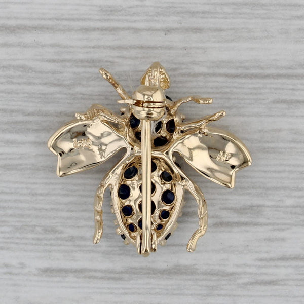 Dark Gray 0.65ctw Blue Sapphire Bee Pin 14k Yellow Gold Insect Brooch