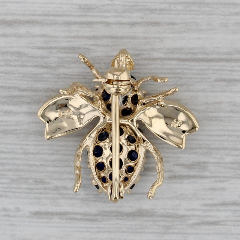 0.65ctw Blue Sapphire Bee Pin 14k Yellow Gold Insect Brooch