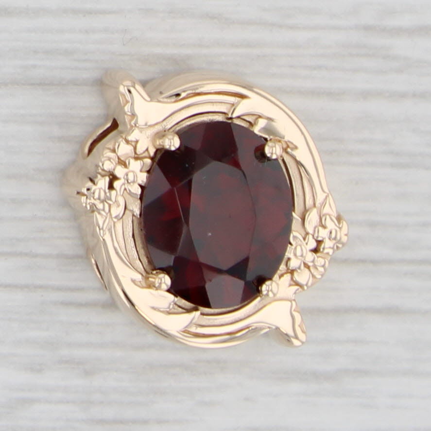 Light Gray Daffer Red Garnet Slide Charm 14k Yellow Gold Vintage January Birthstone