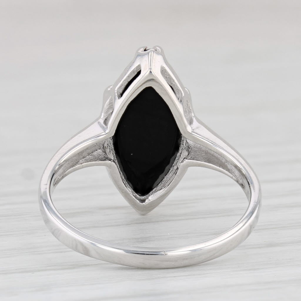 Light Gray Black Onyx Marquise Solitaire Ring 10k White Gold Size 6.25