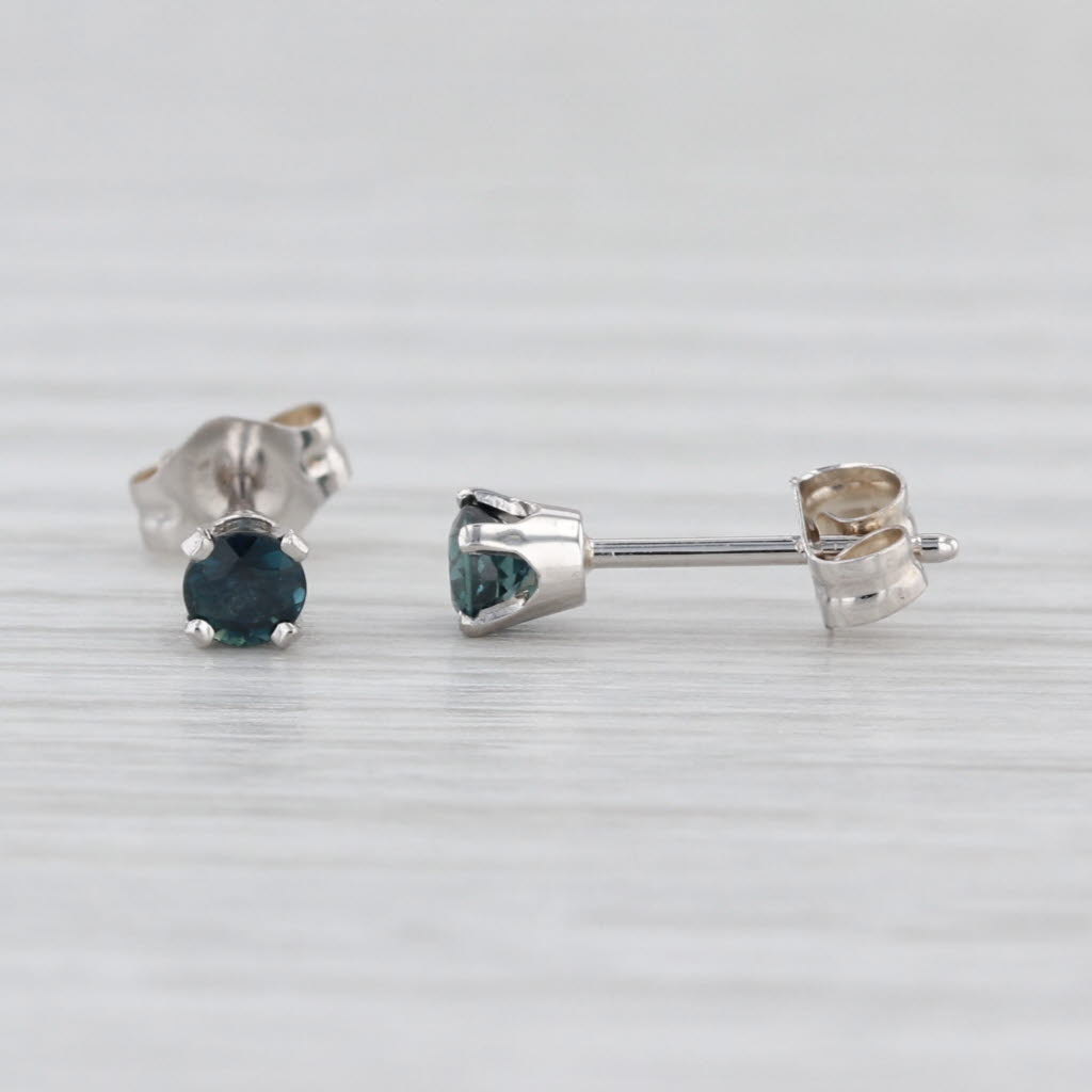 0.30ctw Blue Sapphire Stud Earrings 14k White Gold Round Solitaire Studs