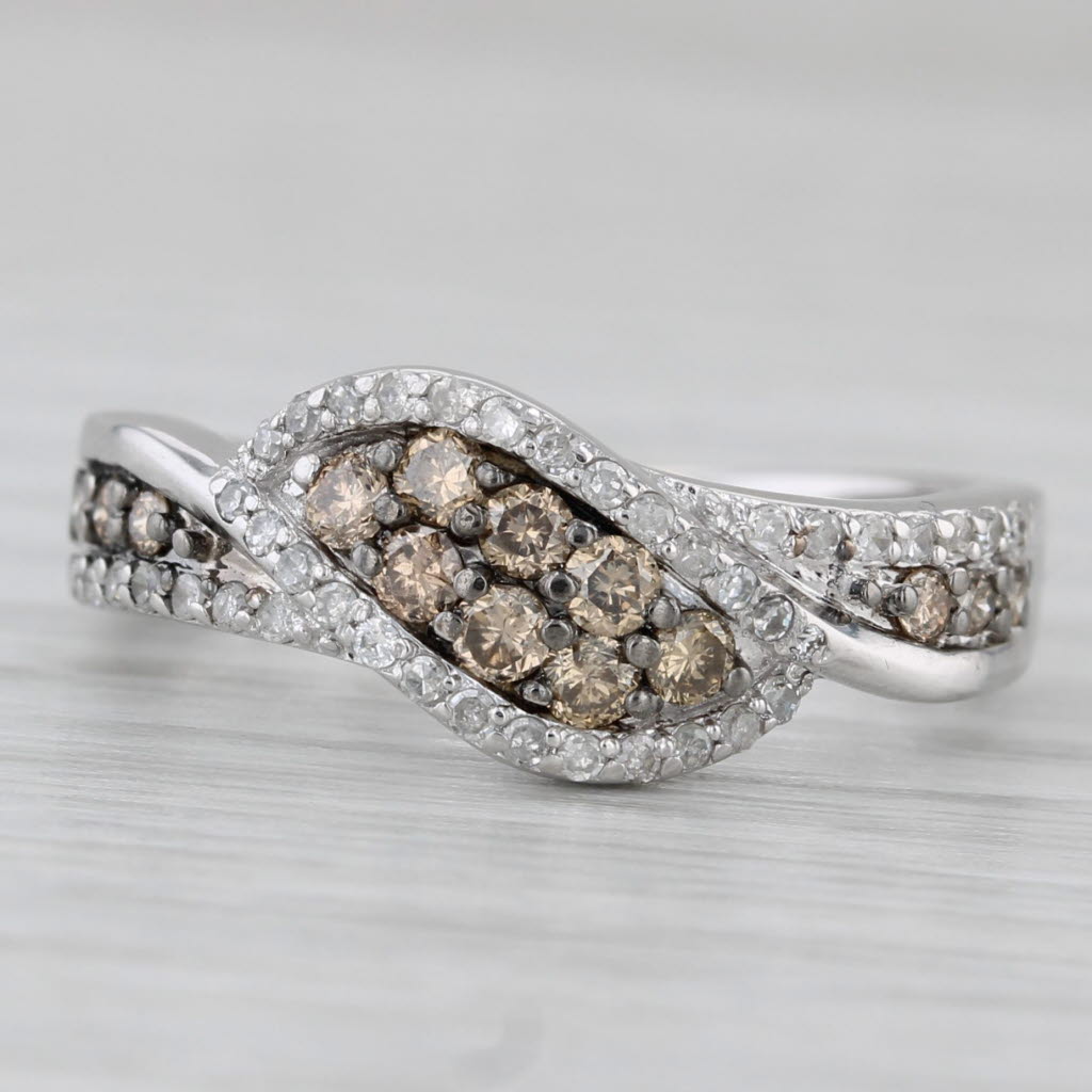 Gray 0.39ctw Champagne White Diamond Bypass Ring 10k White Gold Size 7 WDC