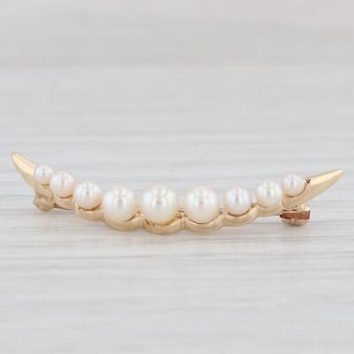 Light Gray Vintage Seed Pearl Crescent Pin 14k Yellow Gold Brooch