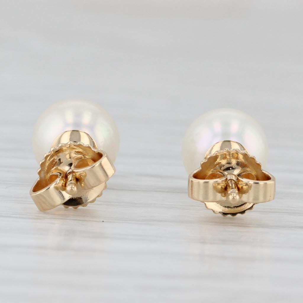 Light Gray Mikimoto Cultured Pearl Stud Earrings 18k Yellow Gold Solitaire Studs