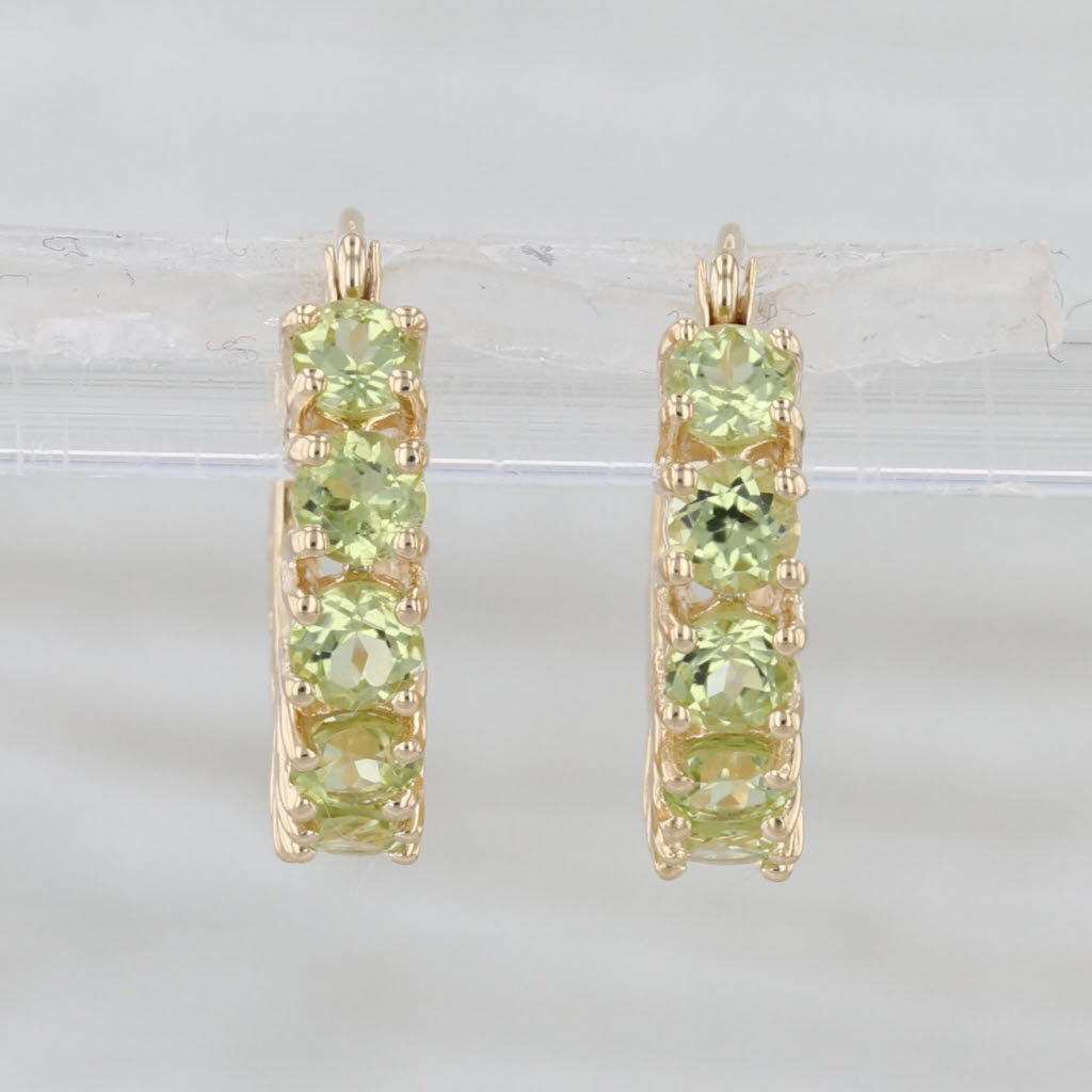 1.50ctw Peridot Small Hoop Earrings 14k Yellow Gold Snap Top Round Hoops