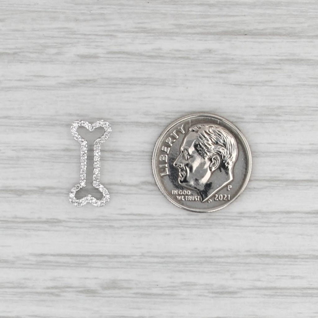 Diamond Dog Bone Pendant 14k White Gold Small Floating Drop