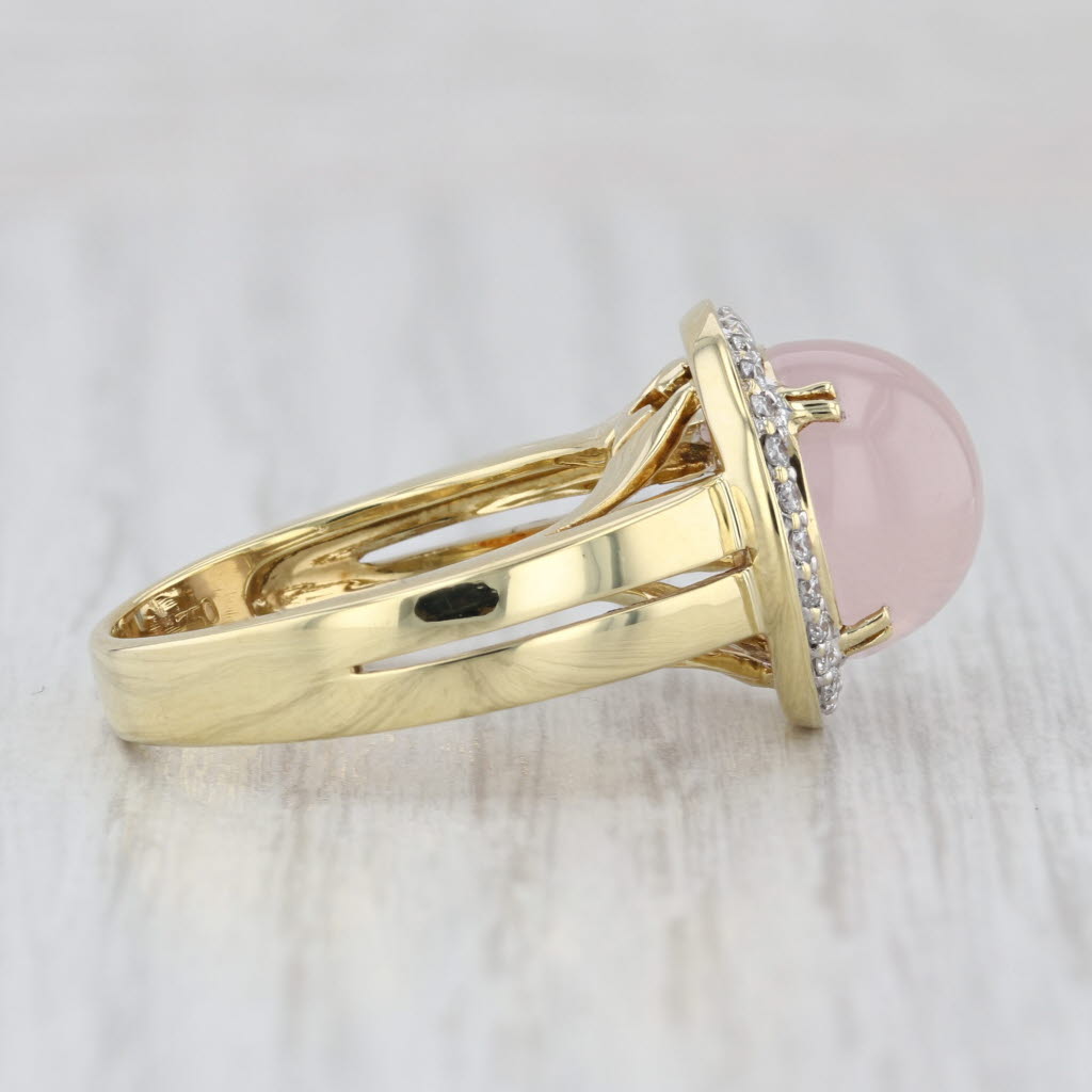 0.38ctw Diamond Halo Rose Quartz Cabochon Ring 18k Yellow Gold Size 7.75